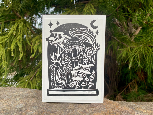 Mycelium Moonlight Block Printed Greeting Card